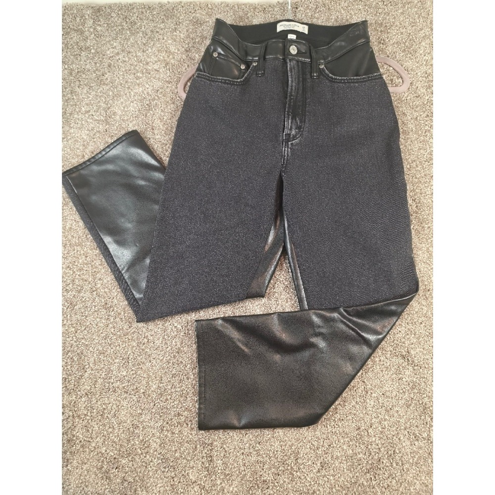Abercrombie Curve Love Ultra‎ High Rise Ankle Straight Vegan Leather Denim 26 2S